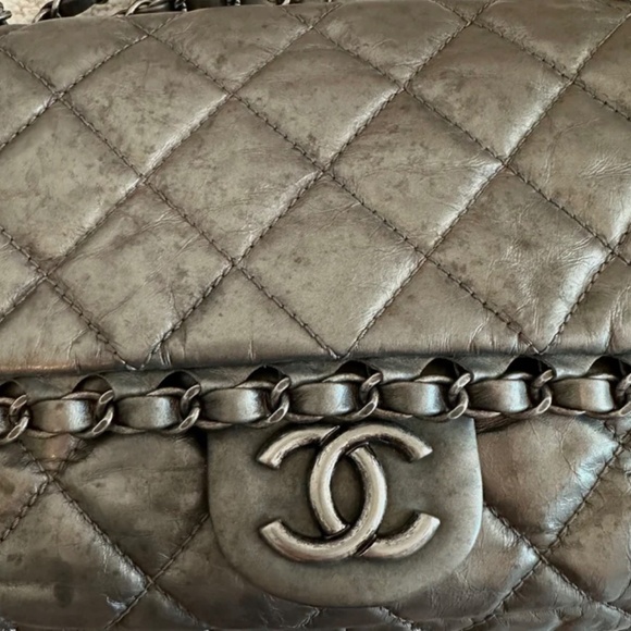 Authentic Chanel Grey CC Chain Me Timeless Flap Lambskin Leather Shoulder Bag - Picture 6 of 13